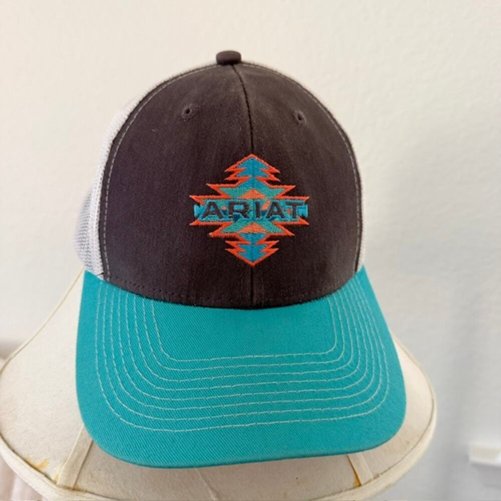 Ariat Snapback Cap Turquoise Gray/Brown Aztec Design Mesh Athletic Youth Unisex